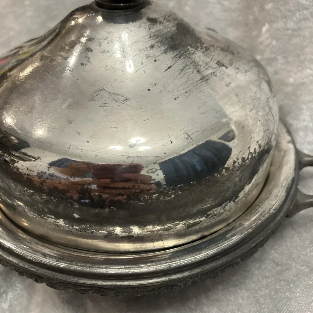 Vintage Webster Silver Plated Butter Dish Cover Handles Raised Etched Rose 645